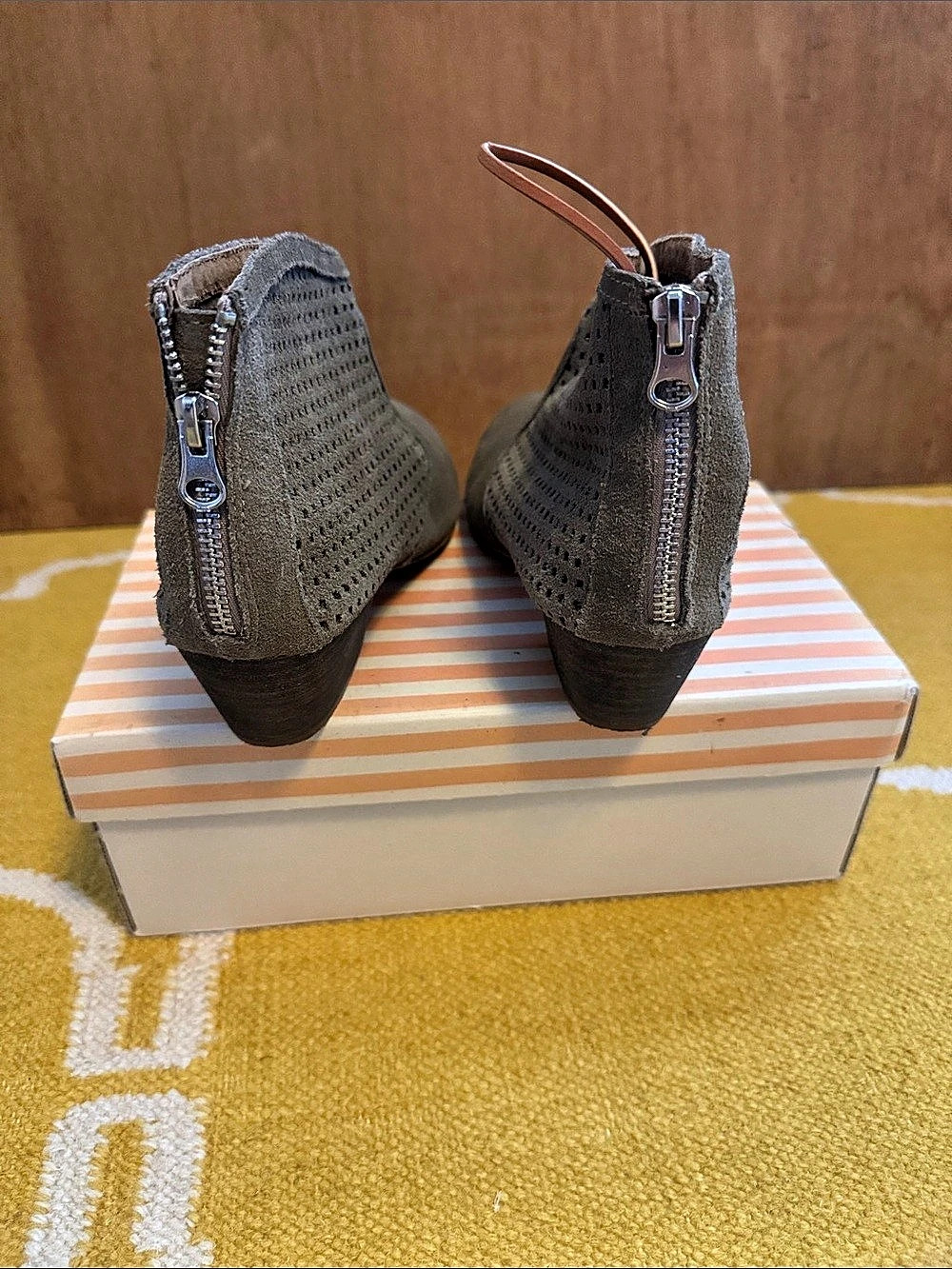 Gray Perforated Ankle Booties Like New - Picture 3 of 4